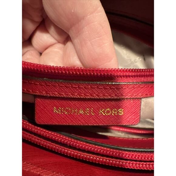 Michael Kors Red Saffiano Leather Shoulder Bag - Picture 7 of 14